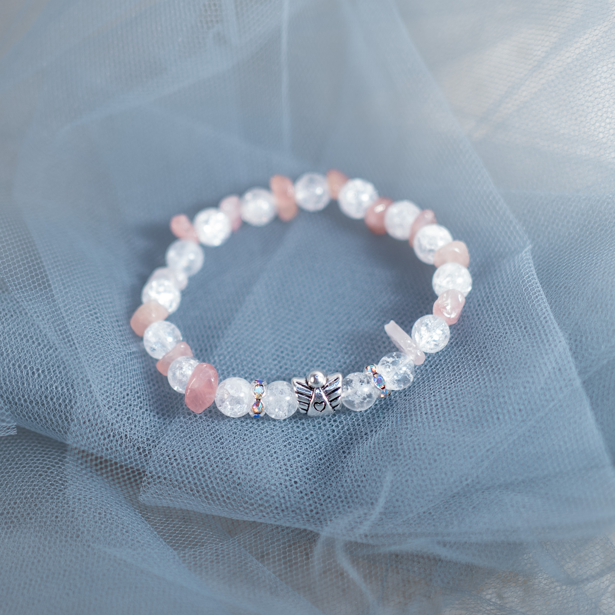 Náramek růženín a křišťál