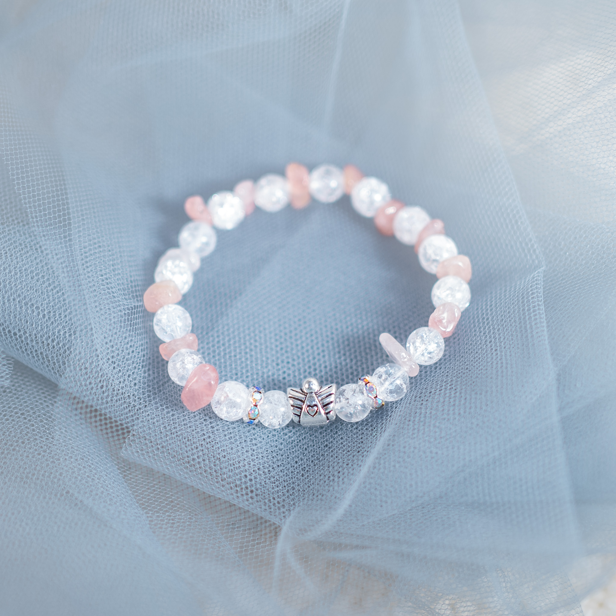 Náramek růženín a křišťál