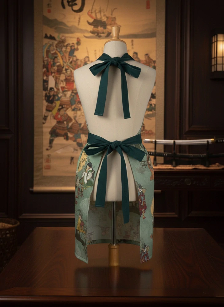 Ručně šitá kuchyňská zástěra Samurajové - česká autorská značka