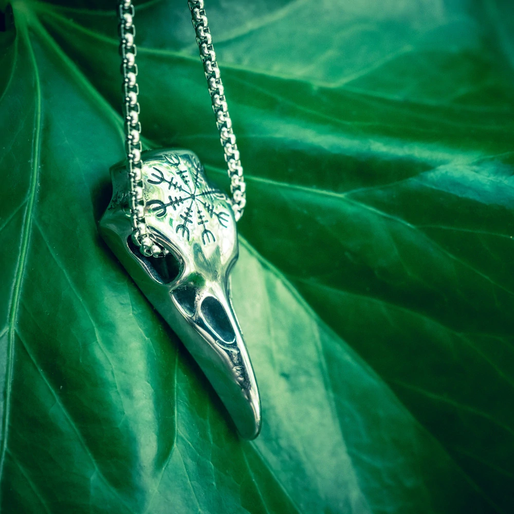 Pánský náhrdelník z chirurgické oceli havran lebka