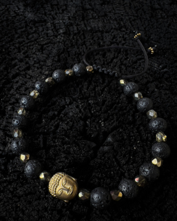 Náramek Zlatý Buddha S Lávovými Kameny.