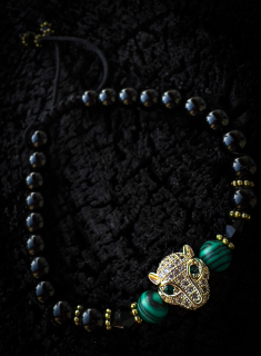 Náramek Zlatý panter s malachitem